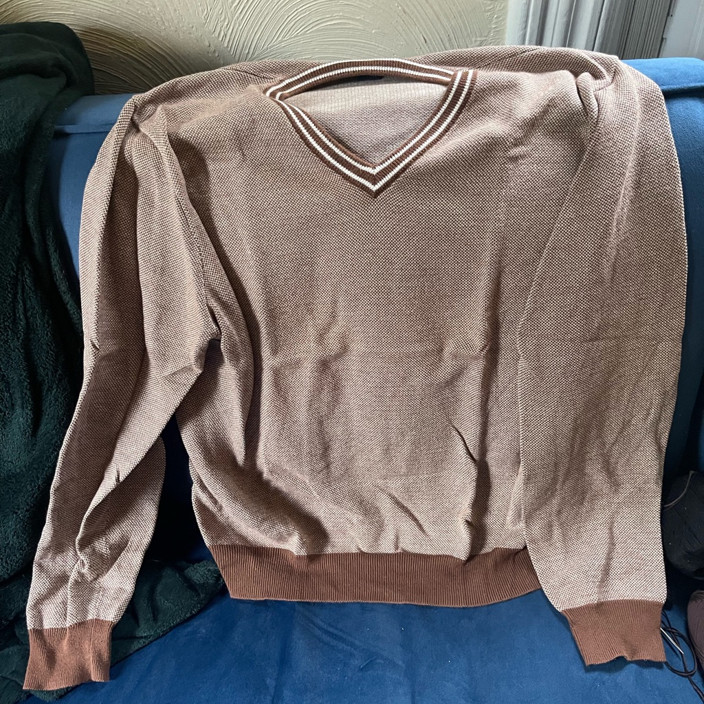 Brooks Brothers 100% Cotton Brown/Tan V-Neck Sweater